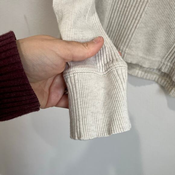 Aerie Ribbed Henley Long Sleeve Cream Soft Knit Casual Loungewear Top XL - Picture 8 of 8